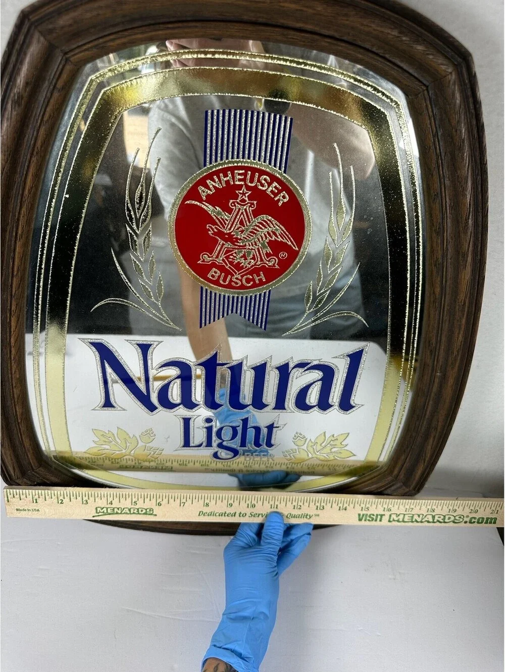 Vintage Natural Light Beer Mirror Sign Anheuser-Busch Wood Frame C-12